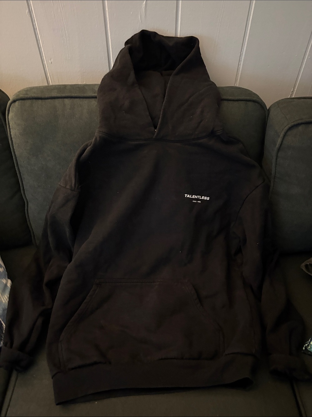 TALENTLESS Black Crewneck Hoodie with Subtle Chest Logo